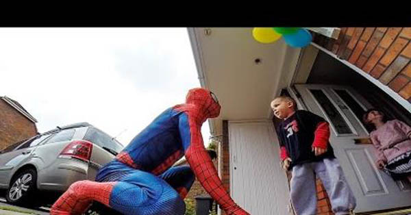 Dad surprises sick son as spider-Man!