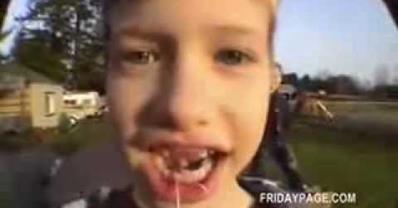 Dad uses 'rocket' removal technique to help son with loose tooth!