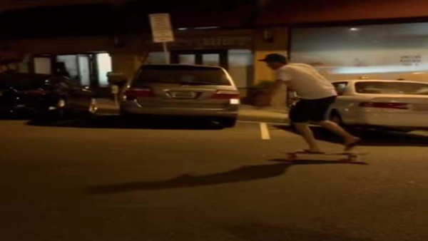 Drunk Guy Tries to Ride a Skateboard Home from the Bar