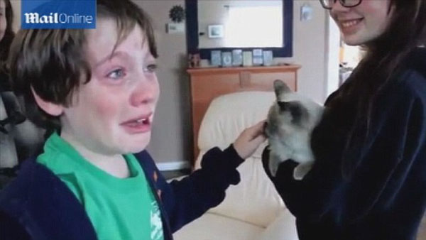 Kids cry tears of joy after mom finds missing cat!
