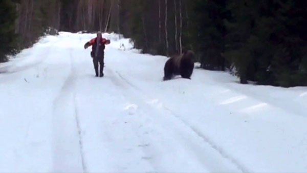 Swedish man scares the living sh*t out of a bear!