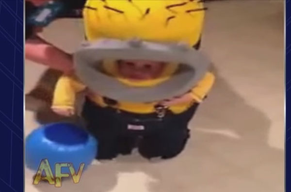 Little Boy in Minion costume falls.....